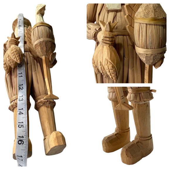 Vintage Cornhusk & Carved Wood 17” Male & 16” Female Pilgrim Figures - Picture 8 of 14